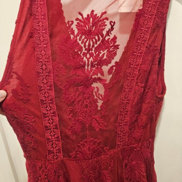 💫NWT Free People Red Floral Sheer Lace Sleeveless A-Line Mini Dress Size 0 - Picture 14 of 16